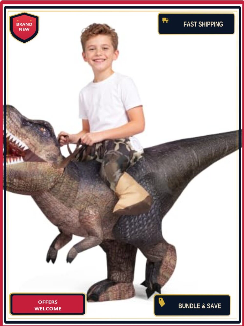 Inflatable T-Rex Dinosaur Costume Kids Blow Up Ride-On Suit